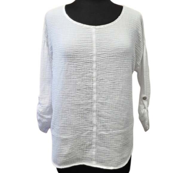 Cmc Tops - CMC By Color Me Cotton Medium White 3/4 Sleeve Relaxed Blouse Gauze Top